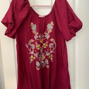 SALE! [Umgee] Floral Embroidered Puff Sleeve Minidress in Sangria NWT medium